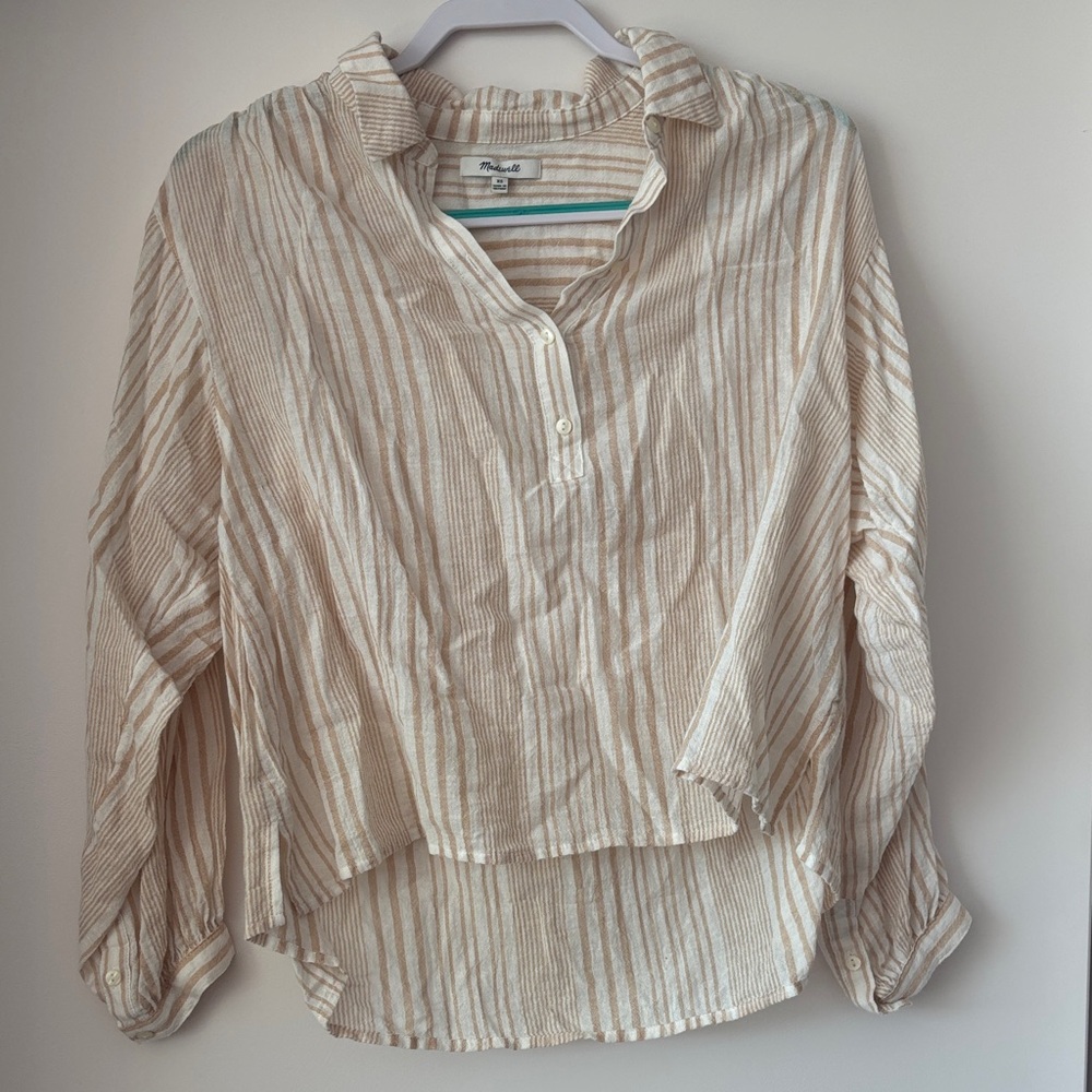 Madewell Beige Striped Button-Down Shirt